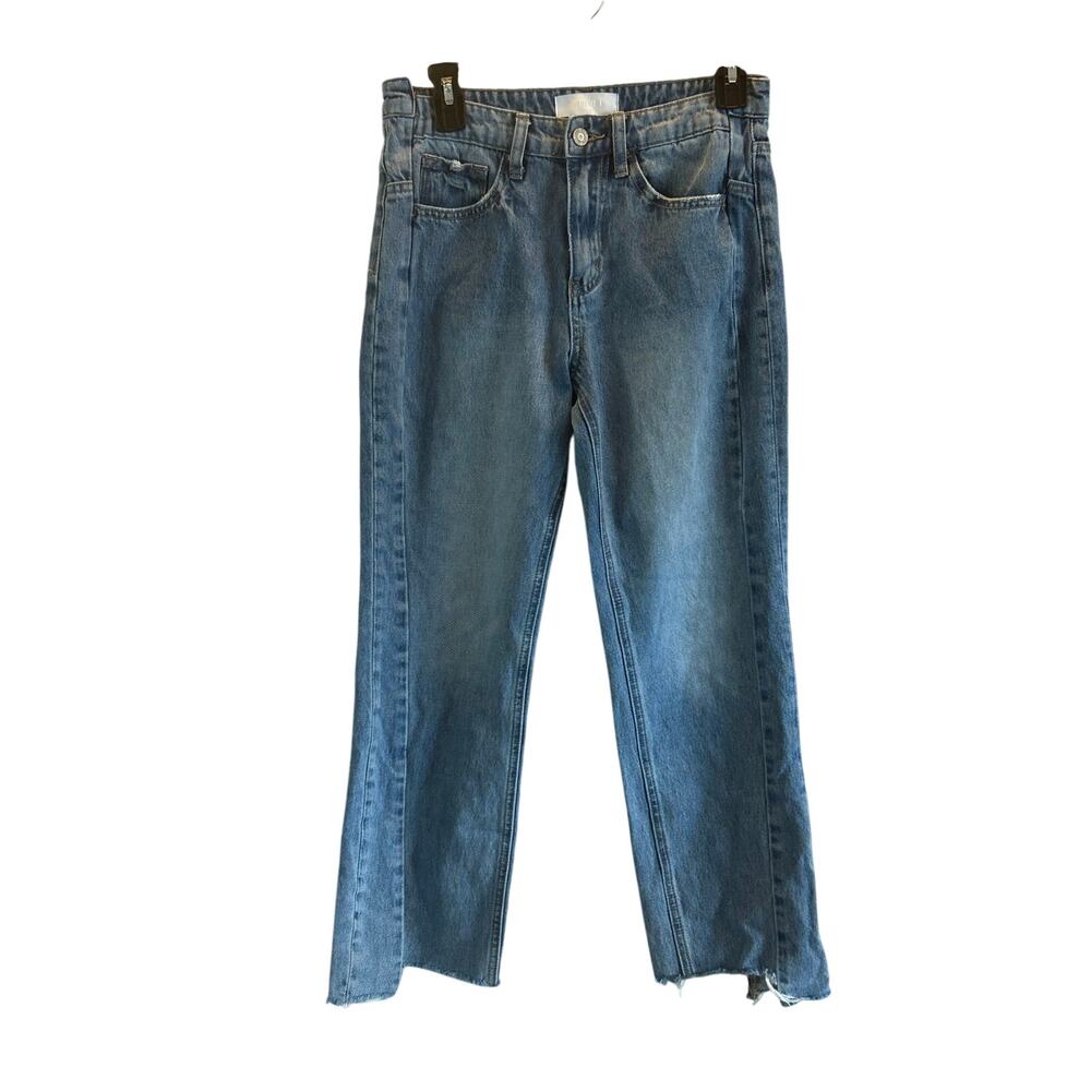 Vervet Blue high-rise fit medium blue wash crop straight-leg uneven raw hem 25 - Picture 2 of 8